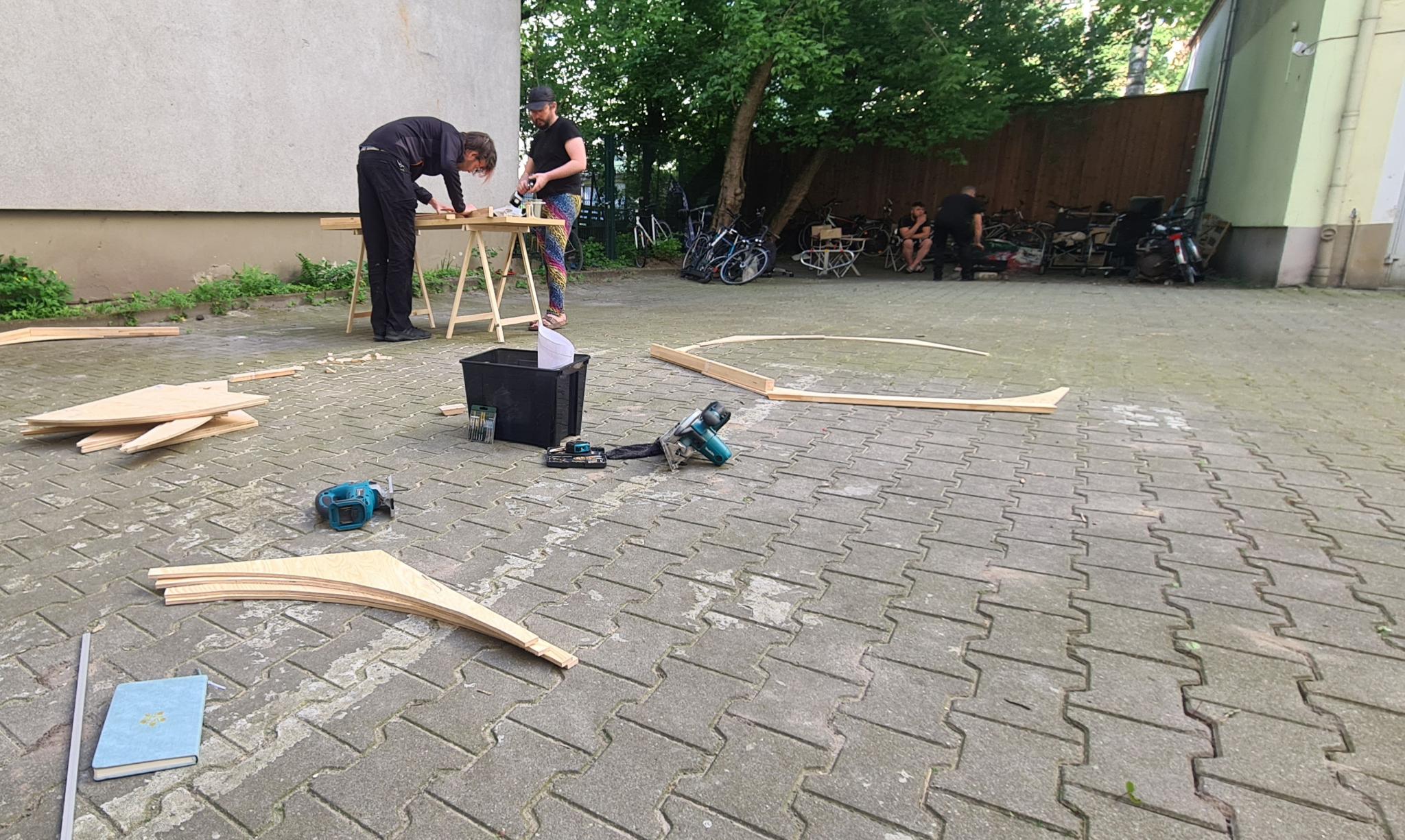 laying out the wood for the first hexagon