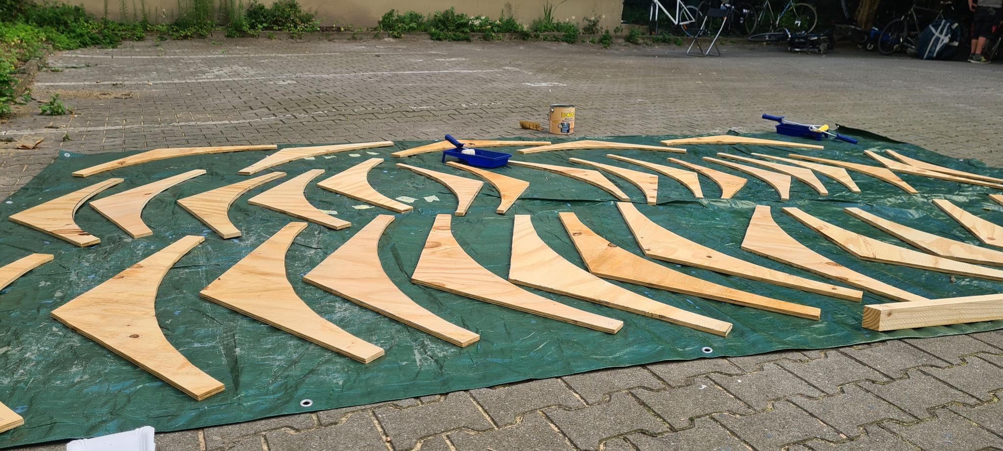 primed wood laid out